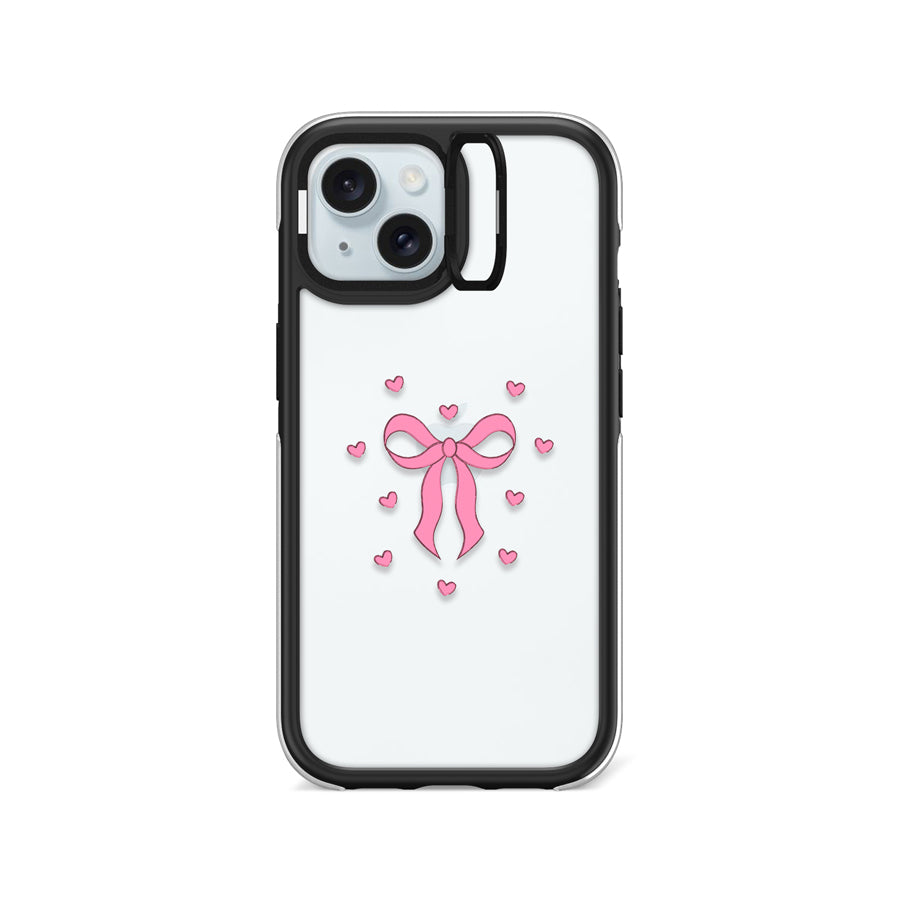 iPhone 15 Pink Ribbon Heart Camera Ring Kickstand Case - CORECOLOUR AU