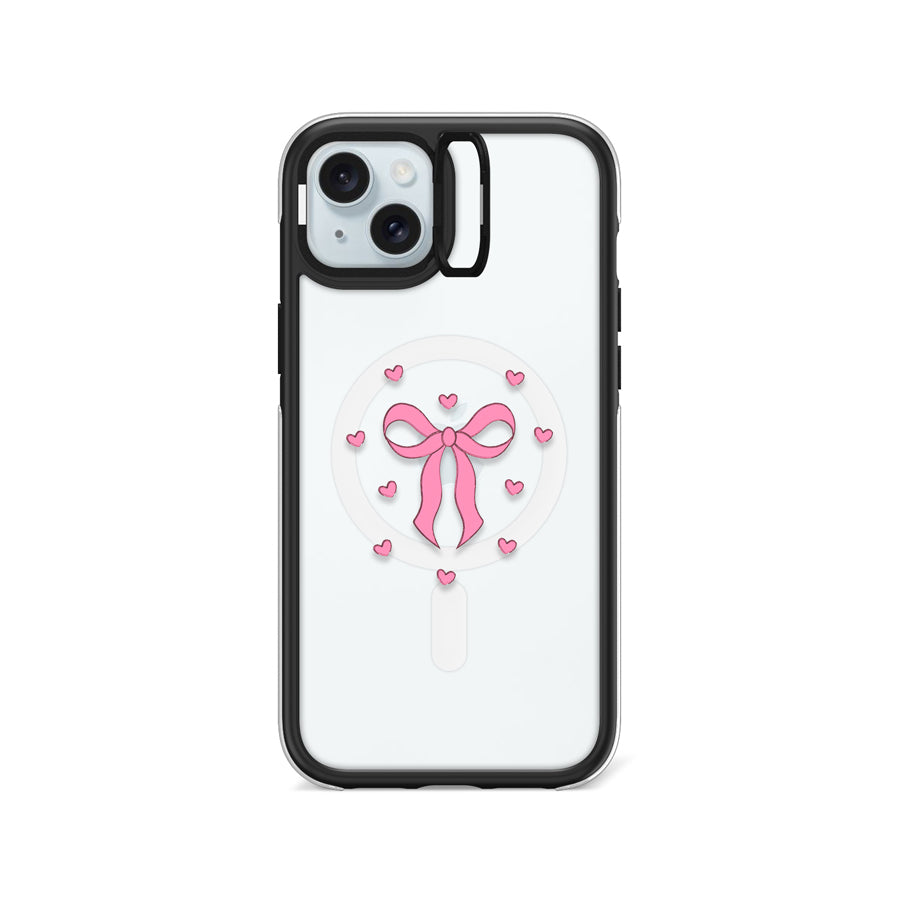iPhone 15 Plus Pink Ribbon Heart Camera Ring Kickstand Case - CORECOLOUR AU