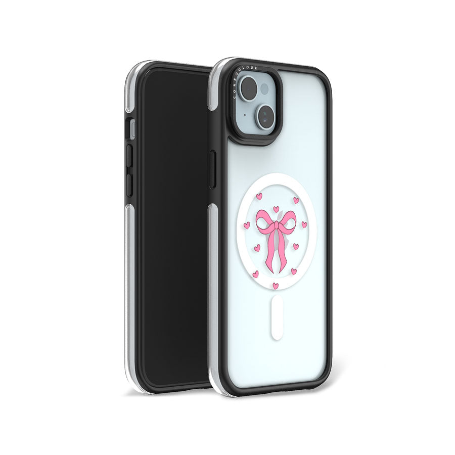 iPhone 15 Plus Pink Ribbon Heart Camera Ring Kickstand Case - CORECOLOUR AU