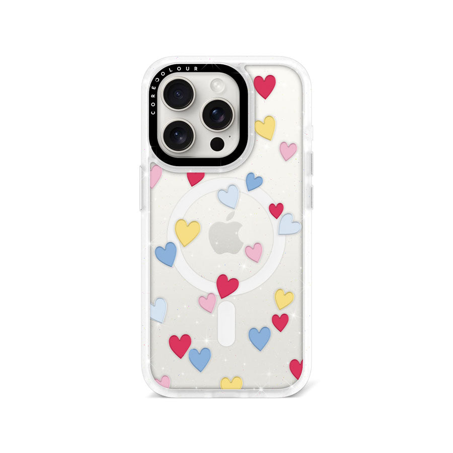 iPhone 15 Pro Flying Hearts Glitter Phone Case Magsafe Compatible - CORECOLOUR AU