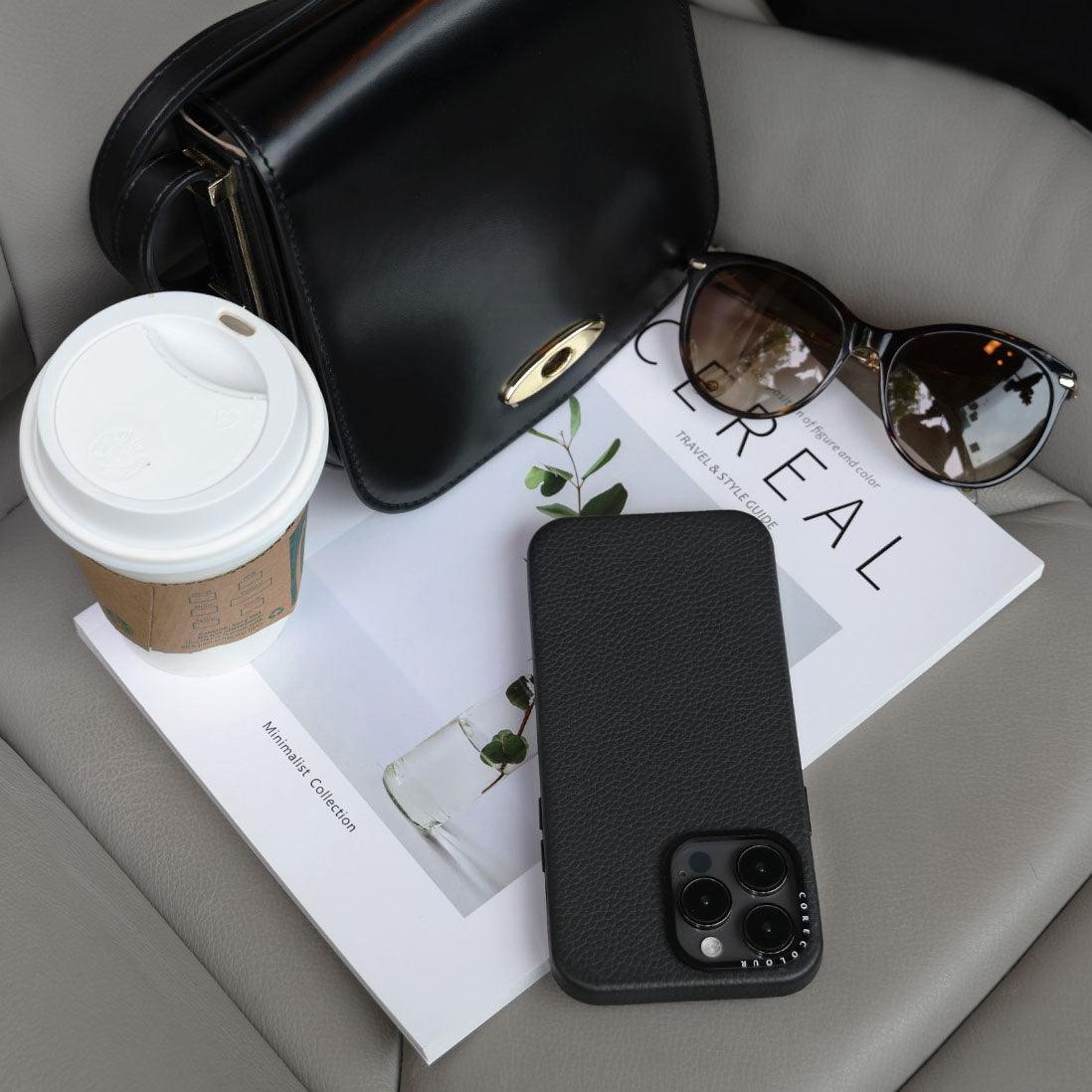 iPhone 14 Pro Black Genuine Leather Phone Case - CORECOLOUR AU