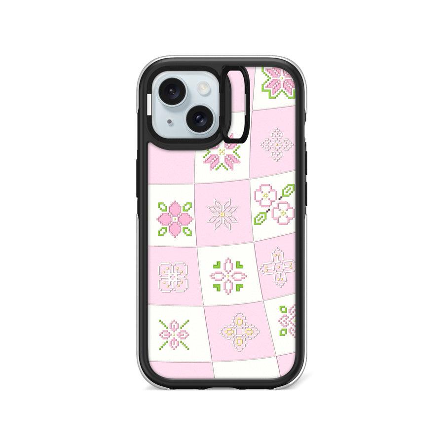 iPhone 15 Cherry Blossom Checker Ring Kickstand Case MagSafe Compatible - CORECOLOUR AU