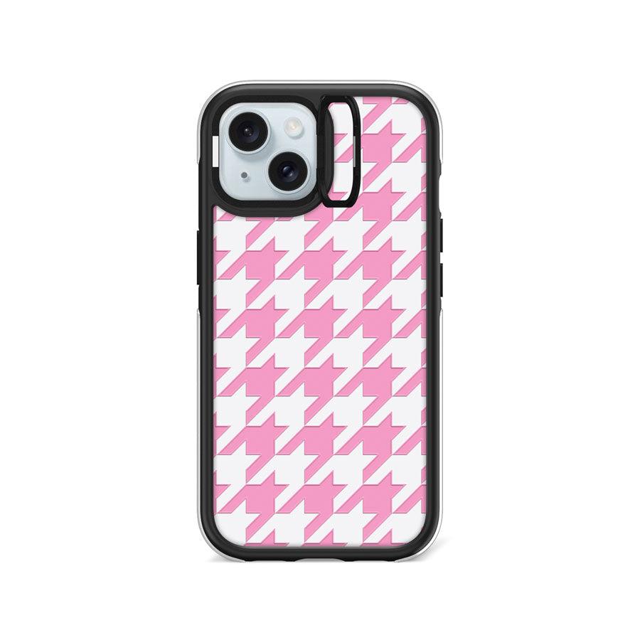 iPhone 15 Pink Houndstooth Camera Ring Kickstand Case - CORECOLOUR AU