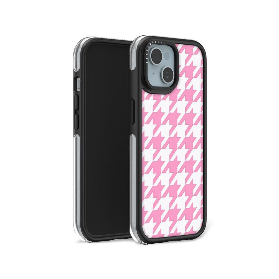 iPhone 15 Pink Houndstooth Camera Ring Kickstand Case - CORECOLOUR AU