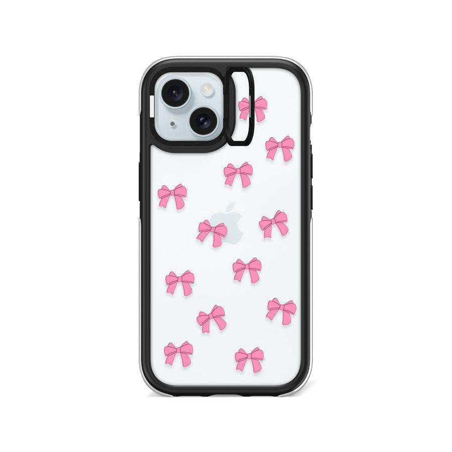 iPhone 15 Pink Ribbon Bow Mini Camera Ring Kickstand Case - CORECOLOUR AU