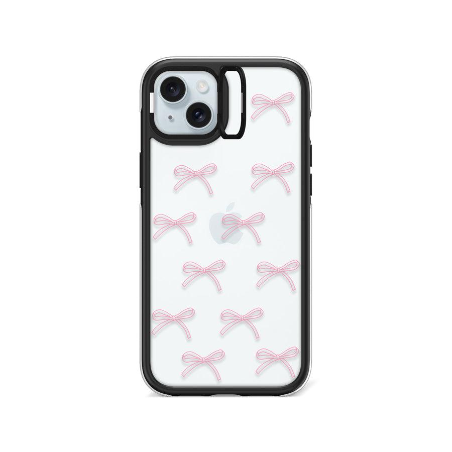 iPhone 15 Plus Pink Ribbon Minimal Line Camera Ring Kickstand Case - CORECOLOUR AU