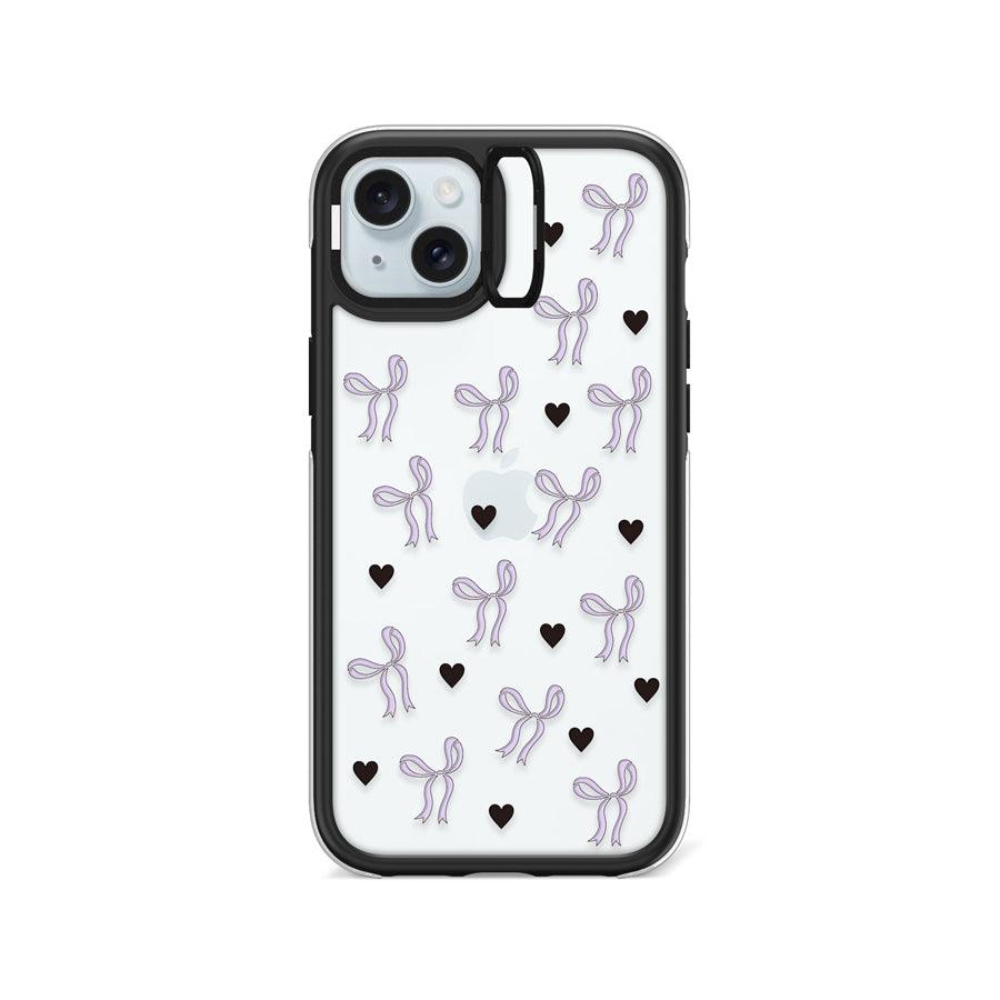 iPhone 15 Plus Purple Ribbon Heart Camera Ring Kickstand Case - CORECOLOUR AU