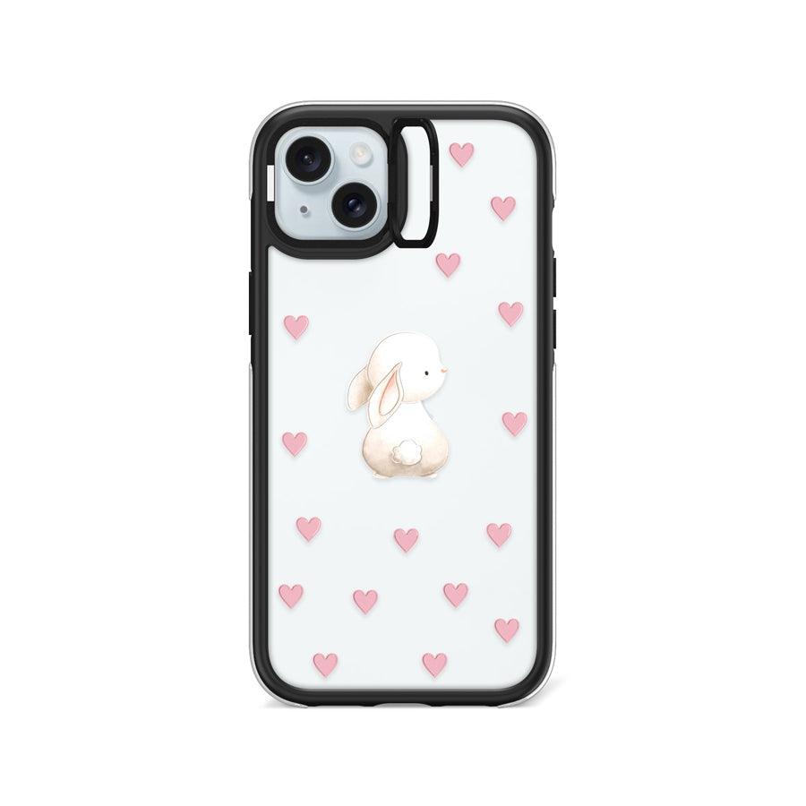 iPhone 15 Plus Rabbit Heart Camera Ring Kickstand Case - CORECOLOUR AU