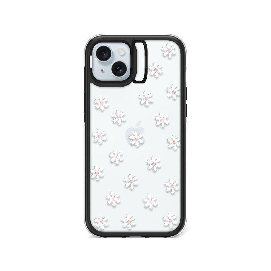 iPhone 15 Plus White Flower Mini Camera Ring Kickstand Case - CORECOLOUR AU