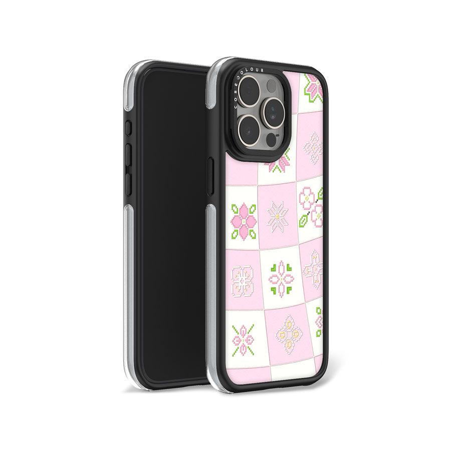 iPhone 15 Pro Cherry Blossom Checker Camera Ring Kickstand Case - CORECOLOUR AU