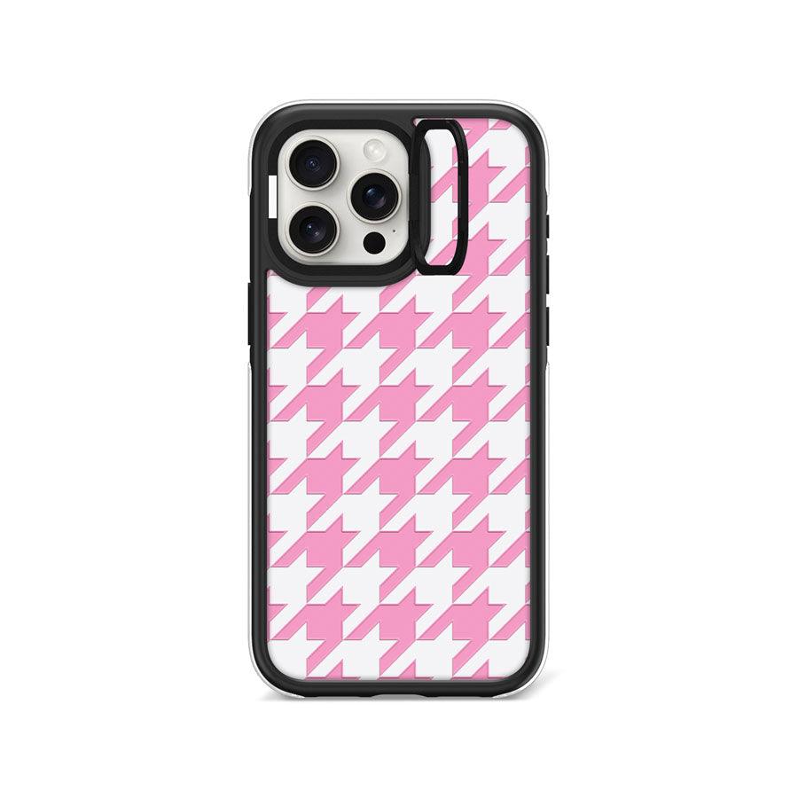 iPhone 15 Pro Max Pink Houndstooth Camera Ring Kickstand Case - CORECOLOUR AU