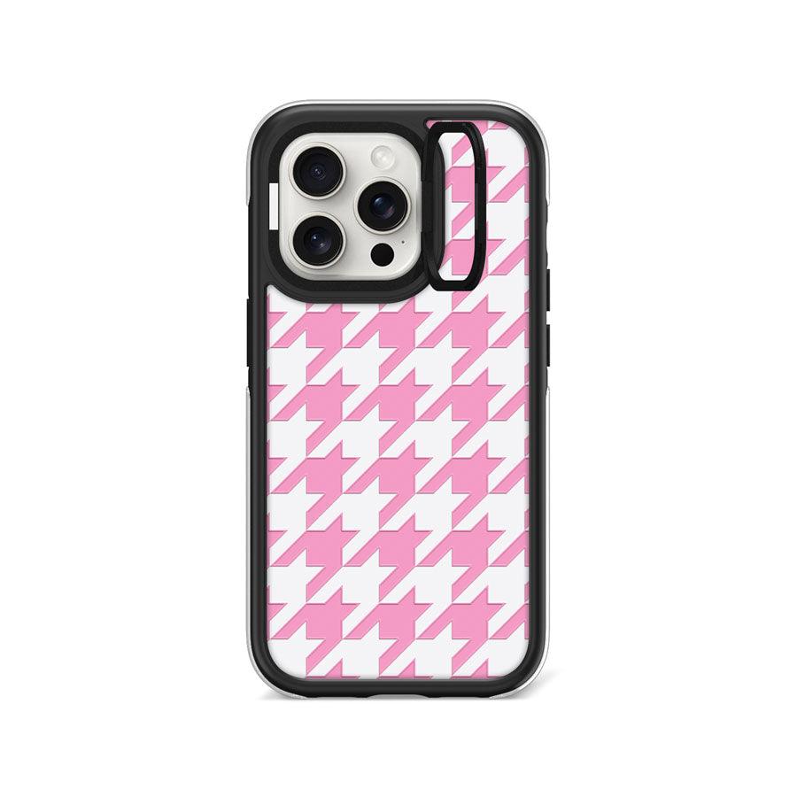 iPhone 15 Pro Pink Houndstooth Camera Ring Kickstand Case - CORECOLOUR AU