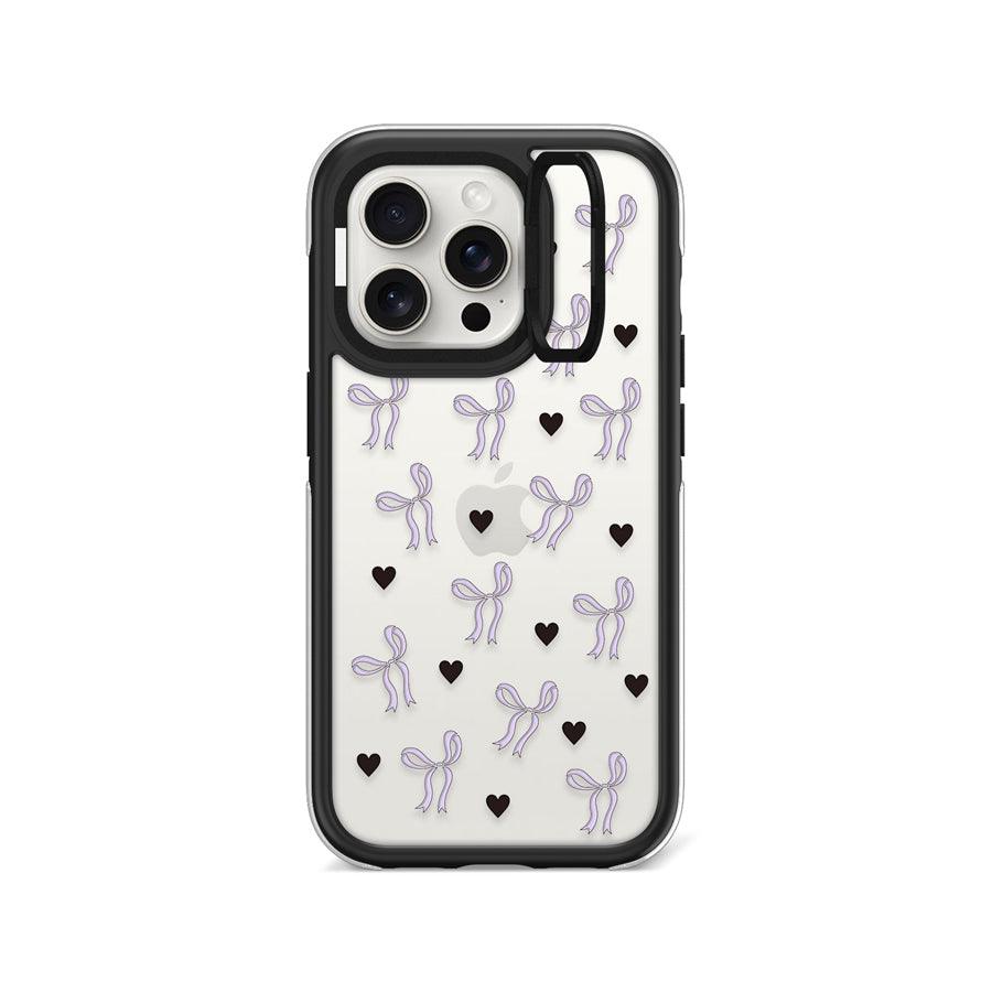 iPhone 15 Pro Purple Ribbon Heart Camera Ring Kickstand Case - CORECOLOUR AU