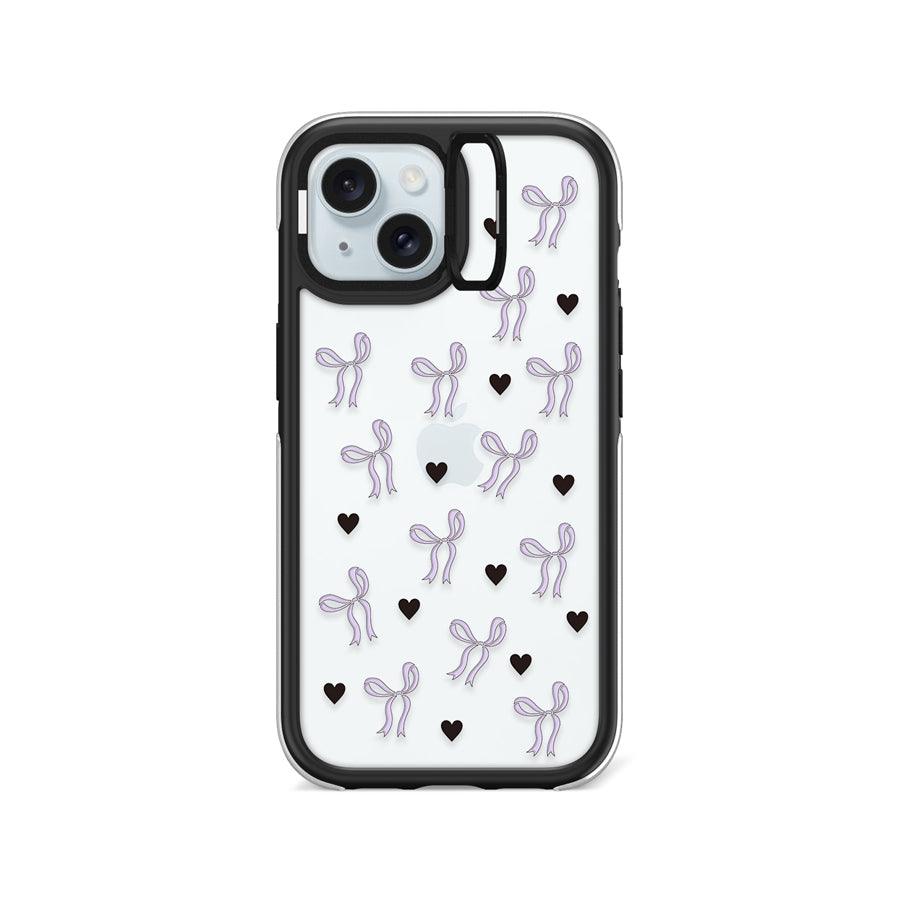 iPhone 15 Purple Ribbon Heart Camera Ring Kickstand Case - CORECOLOUR AU