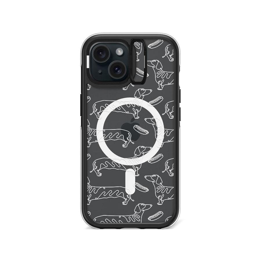 iPhone 15 Sausage Dog Minimal Line Ring Kickstand Case MagSafe Compatible - CORECOLOUR AU