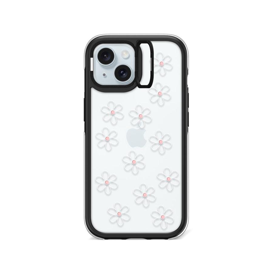 iPhone 15 White Flower Minimal Line Camera Ring Kickstand Case - CORECOLOUR AU